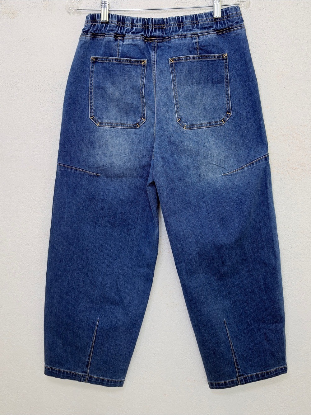 NWT Curved Barrel Leg Horseshoe Denim Cropped Drawstring Jeans M FLAMINGALS - Picture 3 of 12